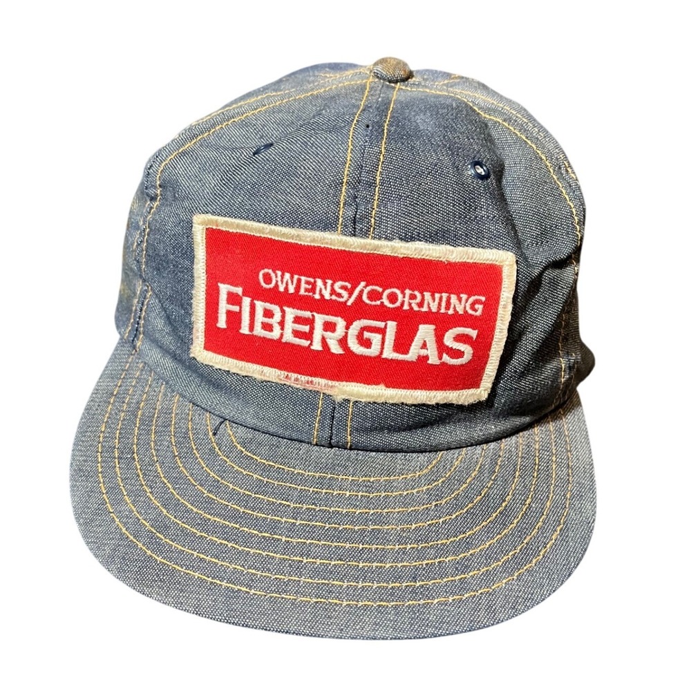 Louisville Mfg Co Trucker Hat Mens OSFA Blue Denim Owens Corning Fiberglas USA